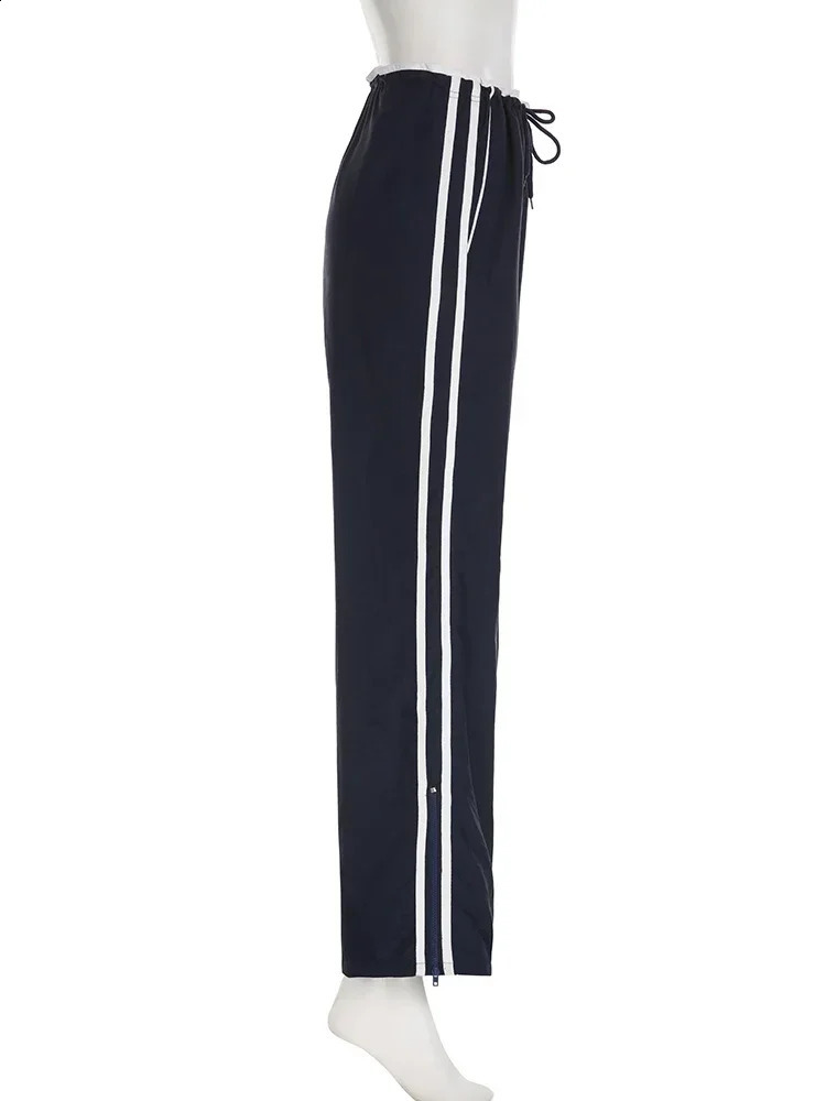 Low Waist Sports Sweatpants Streetwear Y2K Cargo Pants Harajuku Baggy Trousers Side Stripe Elastic Korean fashion 240821