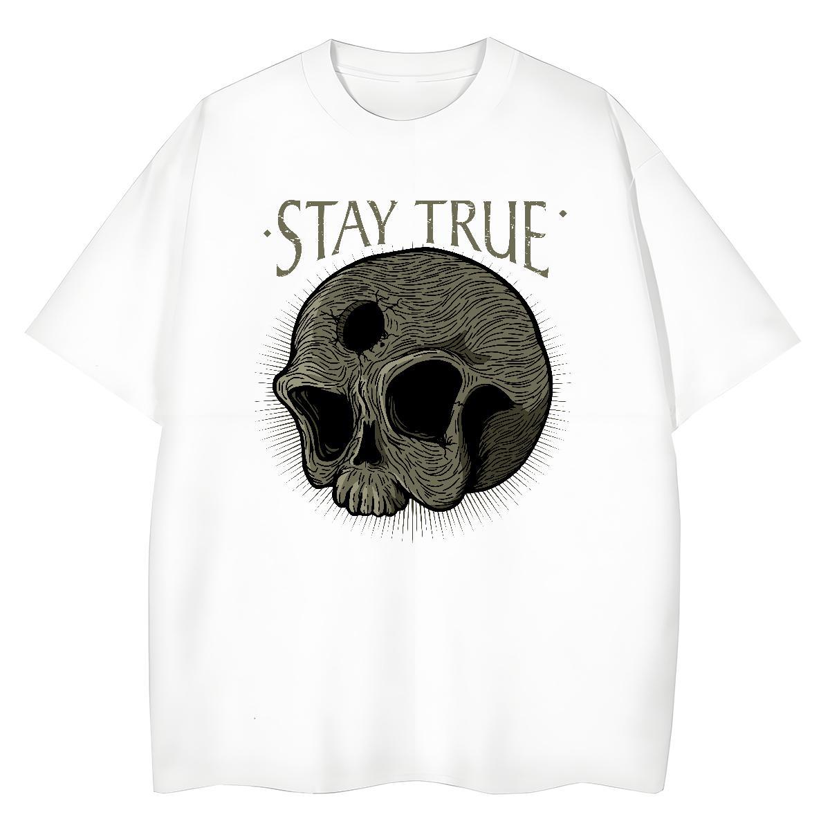2024 Women T Shirts 230g 100% Cotton Breathable Crew Neck Daily Outfit skull Lady T shirt Loose fit Black White Tops Shirt