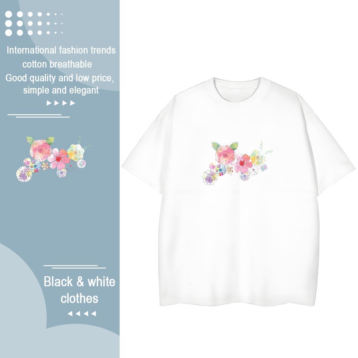 Designer Women T Shirts O Neck Short Sleeves 230g Cotton Unisex Tshirts Cartoon Floral Printing flower Casual Beach Free Shipping Tees