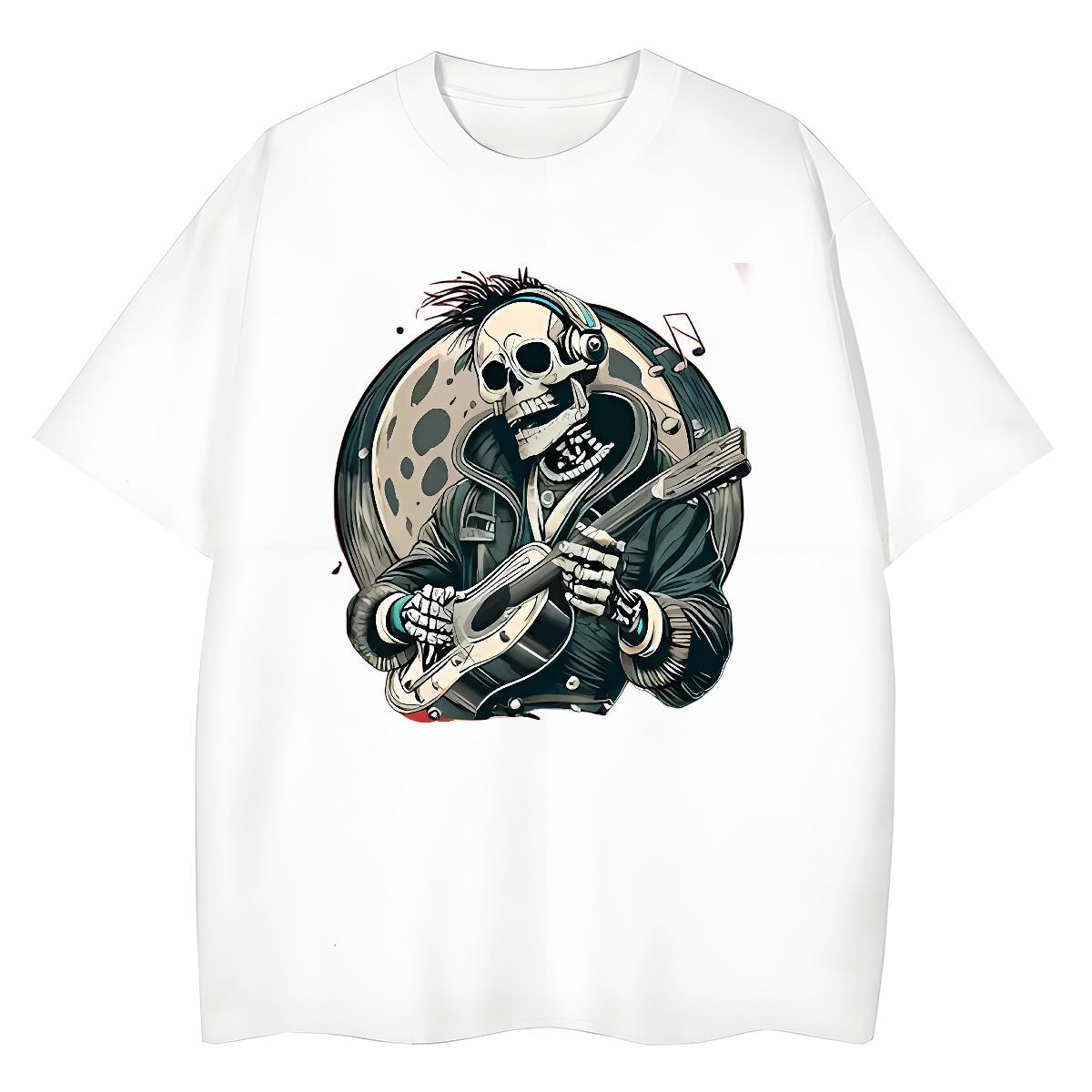 Fashion Womens T Shirts 230g Cotton Short Sleeve O-Neck Sport skull Couples T Shirts High quality Plus Size Cartoon Tees