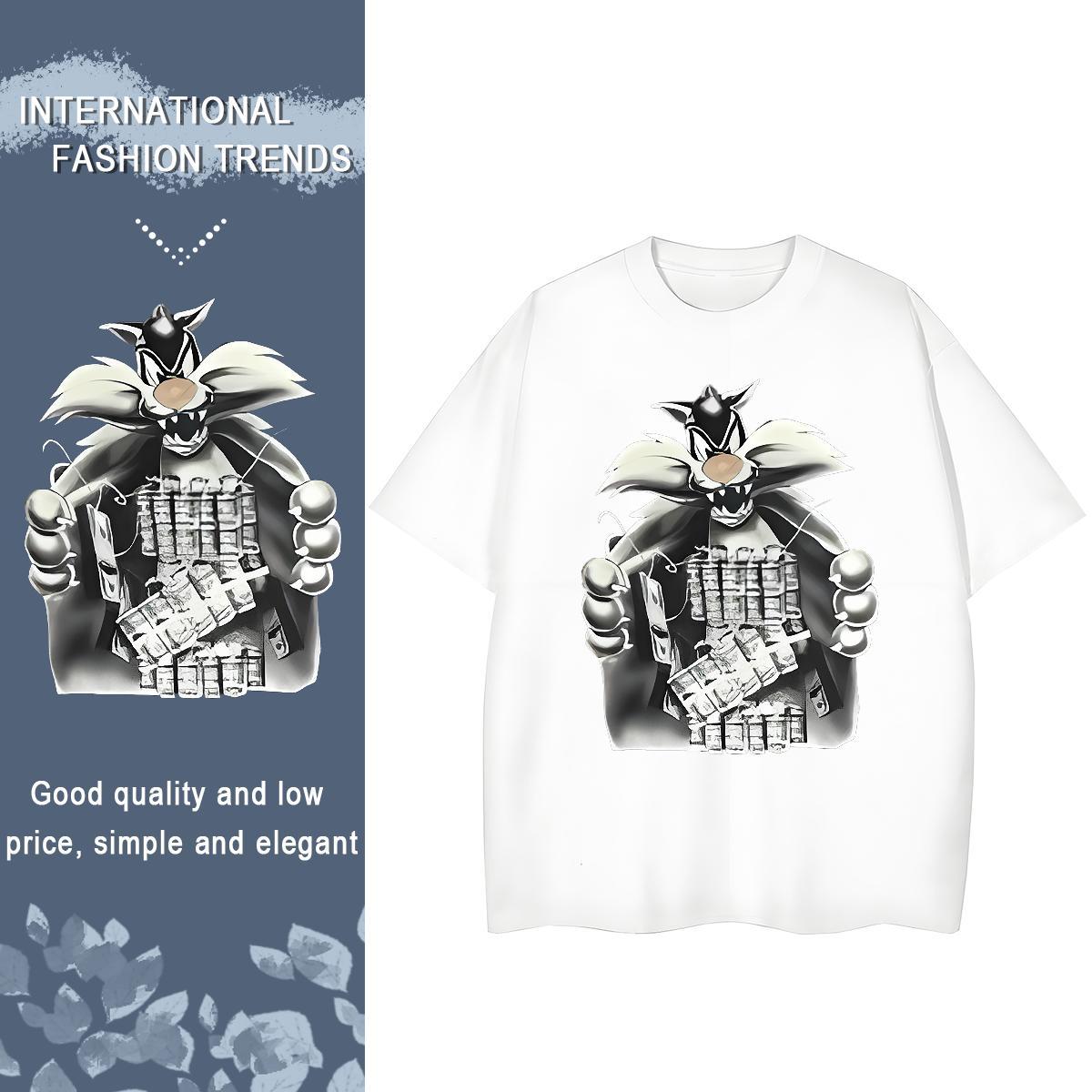New Arrival Woman T Shirts Breathable Crew Neck 230g 100% Cotton Women Tees White Plus Size cat Street Wear Soft Top Tees