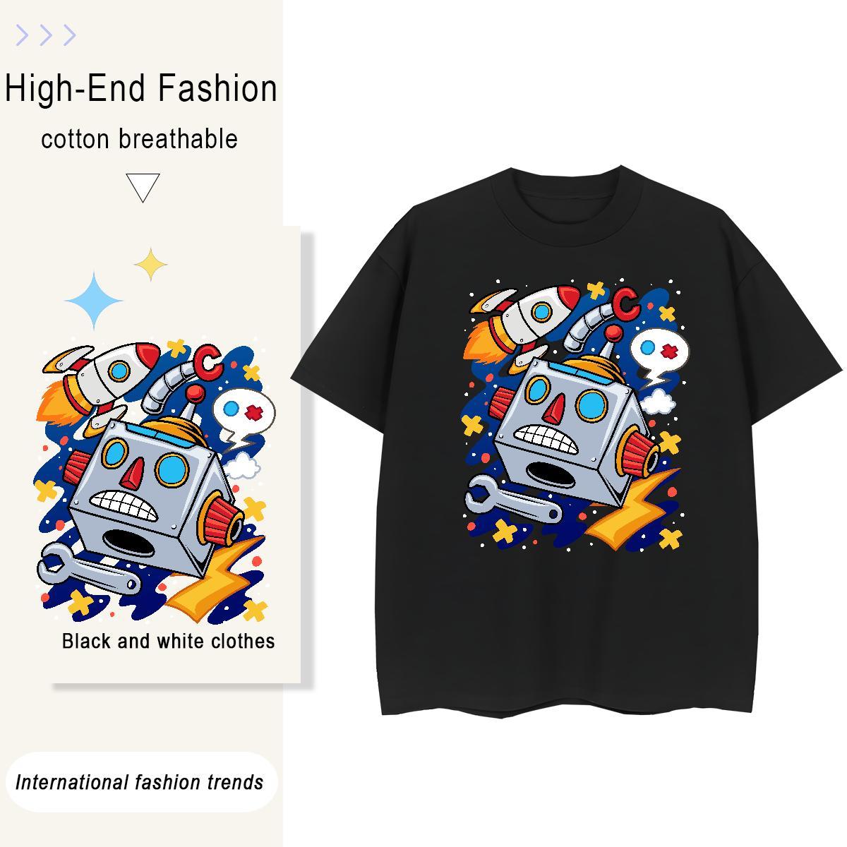 Popular Men Clothes T-Shirt Outdoor 230g 100% Cotton Custom Printing Short Sleeve O-Neck robot T Shirt For Man Designer Fashion Clothings