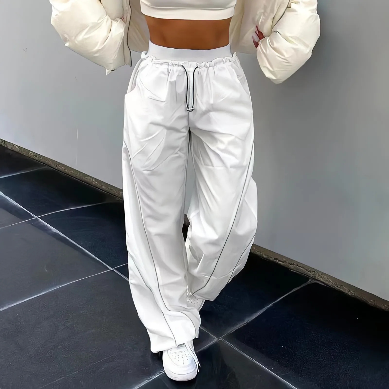 White Pants Women Jogging Y2k Streetwear High Waist Sweatpants Harajuku Fashion Punk Oversize Grunge Casual Wide Leg Trousers 240821