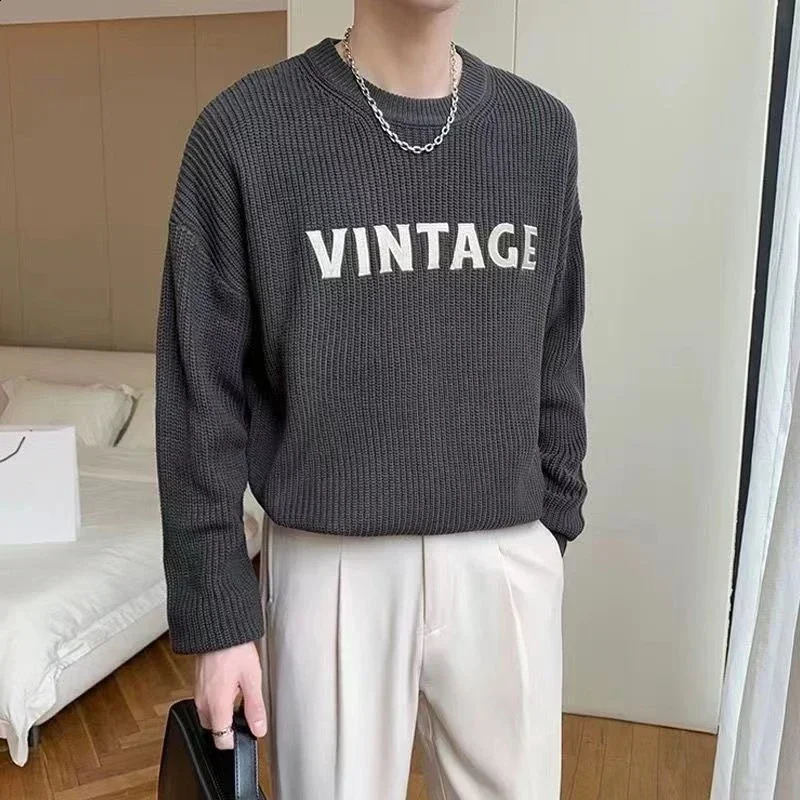 Mens clothing letter embroidery knitted sweater mens Pulleys green hooded sweatshirt wool Korean fashion autumn item 240821
