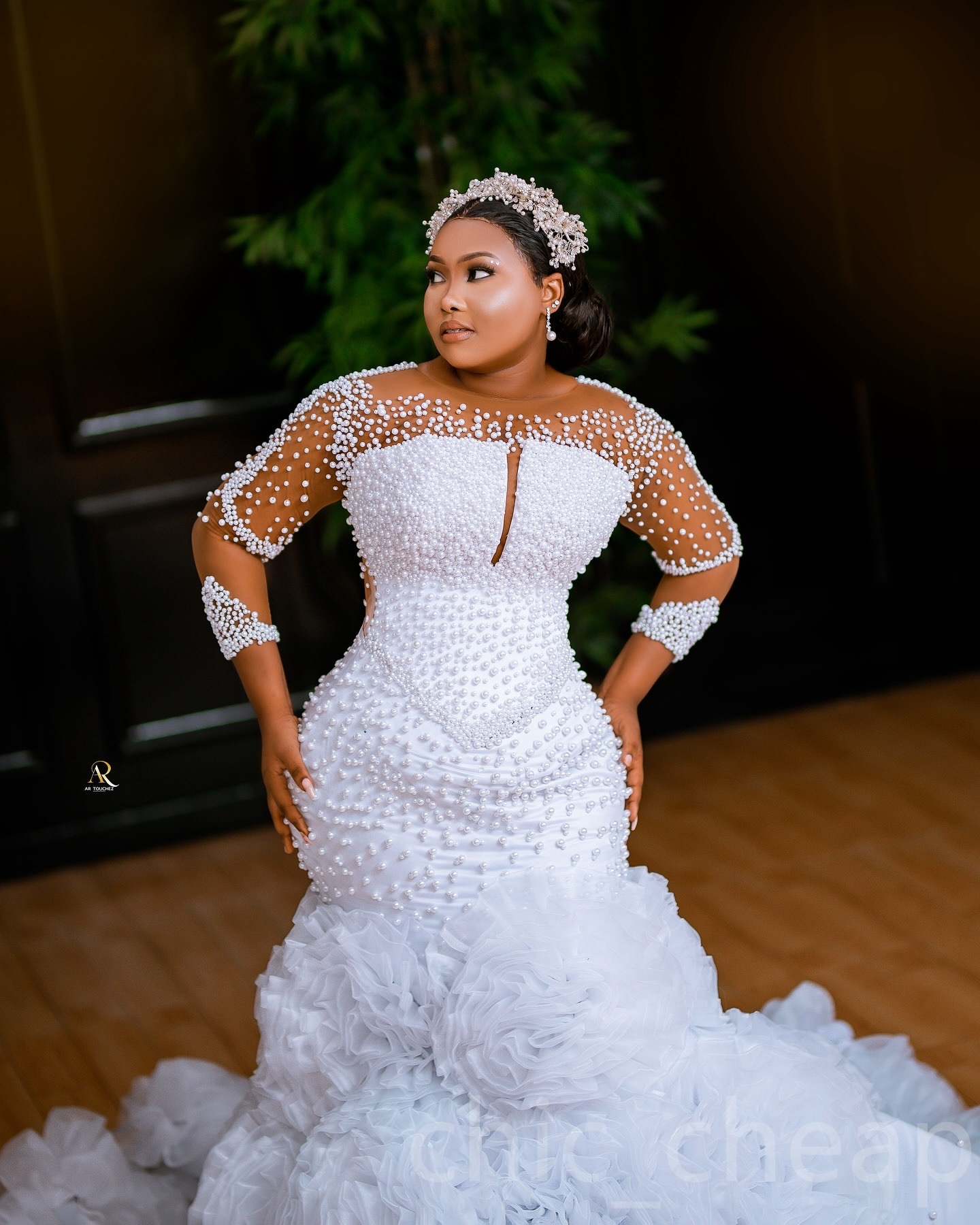 African Aso Ebi 2024 White Mermaid Wedding Dress Pearls Full Sleeves Vintage Flowers Elegant Bridal Gowns Dresses ZJ214