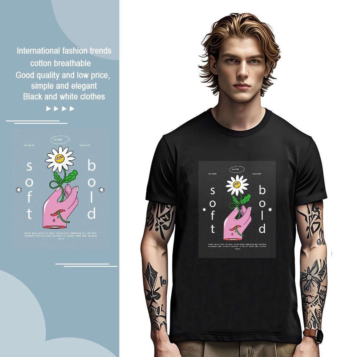 Popular flower T Shirt For Man Street Casual Men Clothes T-Shirt 230g 100% Cotton Designer Breathable Skull Tops
