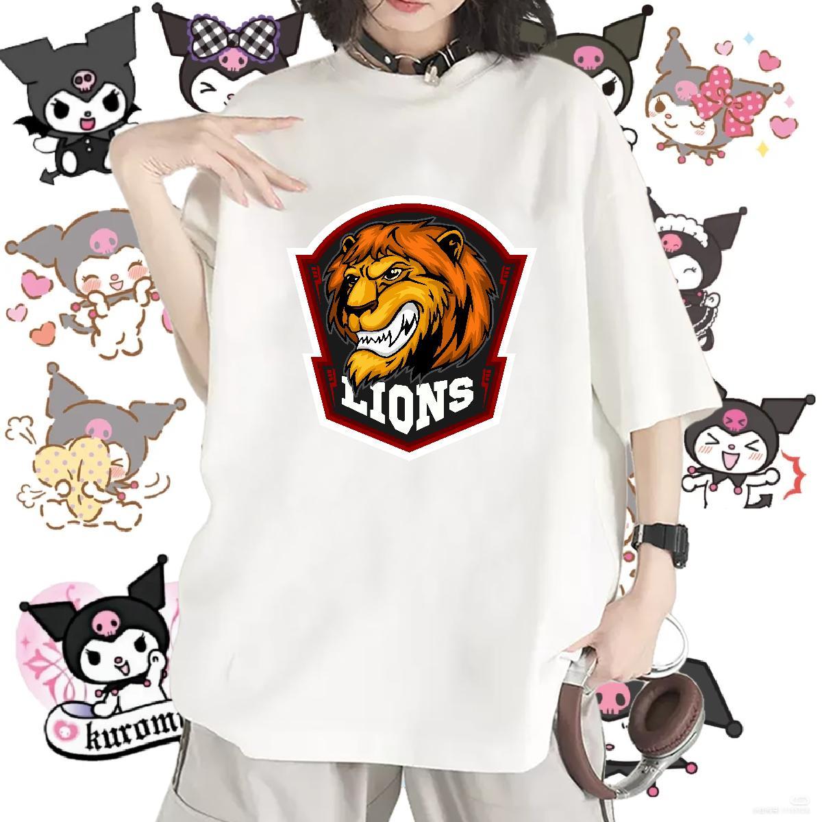 2024 Woman T Shirts Crew Neck Breathable 230g Pure Cotton Tshirt for Man Woman Oversized L-4XL lion Street Casual Lady Top Shirts