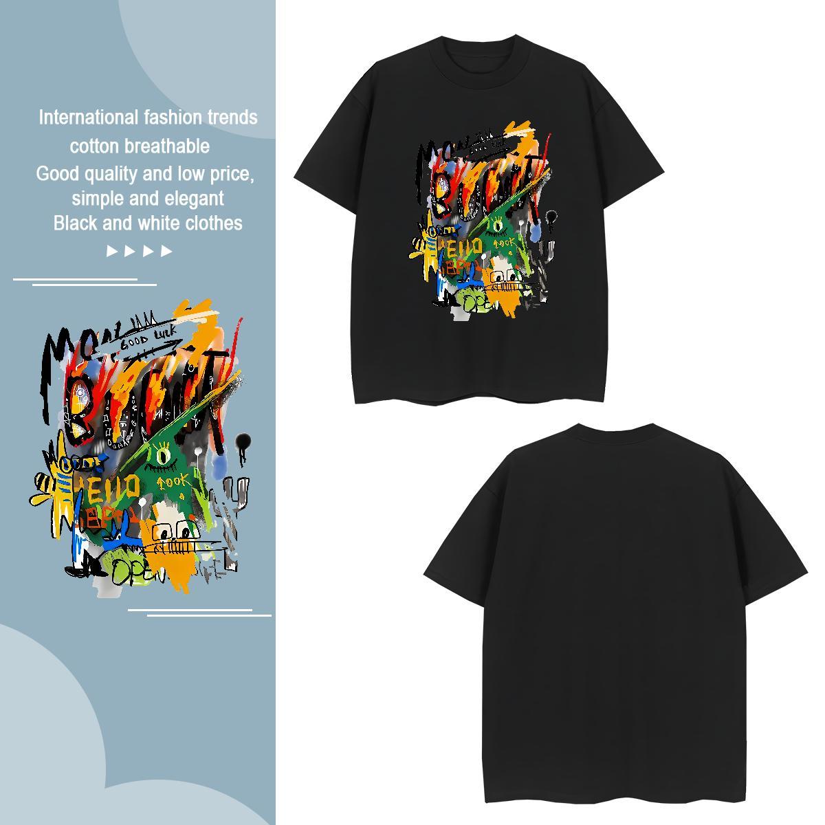 Fashion Design graffiti Men Tops Tees 100% Cotton 230g T-Shirts Cartoon Printing L-4XL Daily Outfit Round Neck Short Sleeve Loose Tees Shirts