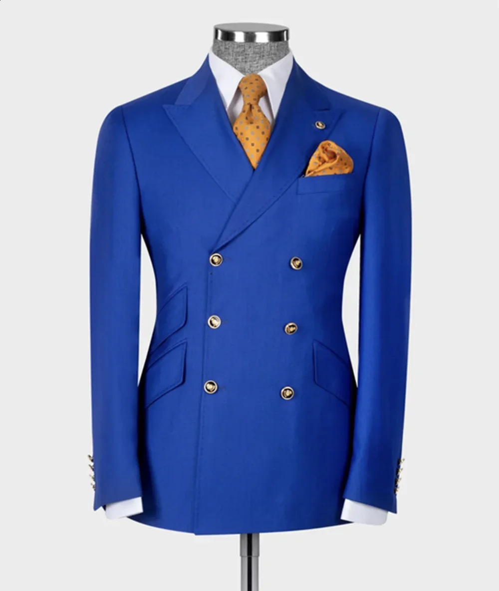 Men Suits Classic 6 Buttons Blazer Trousers 2pc Jacket PantsDouble Breasted Slim Fit Wedding Groom Clothes Man TailorMade 240821