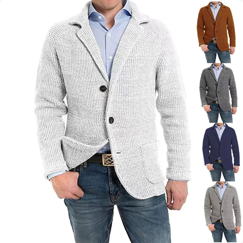 British Style Mens Clothing Knit Cardigan Autumn Winter Fashion Single Breasted Black Stand Collar Knit Sweater Coats Men 240821