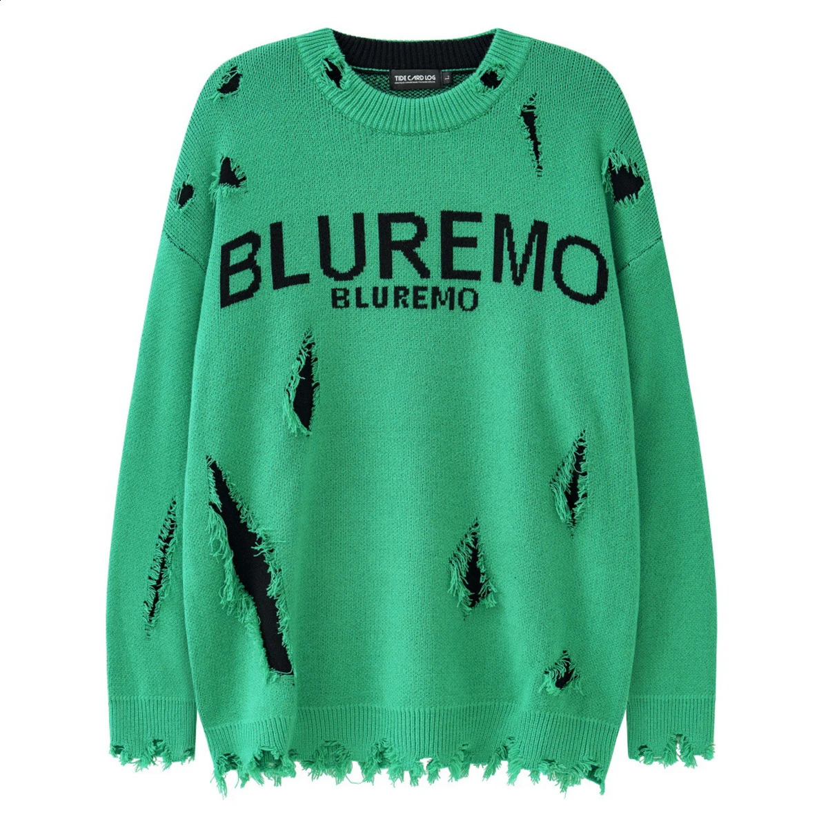 Hip Hop Tassel Hole Knitted Sweater Men Punk Rock Oversized Letter Print Pullover Thick Sweater Cotton Loose Sweater Unisex 240821