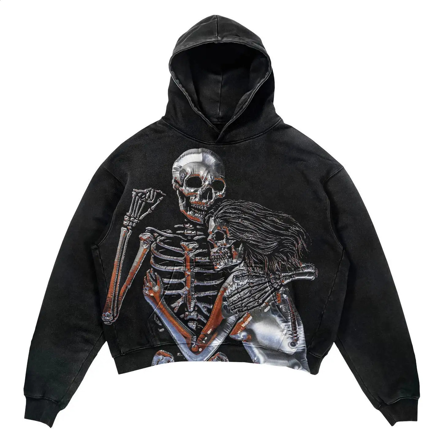 Harajuku red skull print hoodies women grunge oversized sweatshirt hoodie goth y2k tops streetwear gothic men clothes 240822