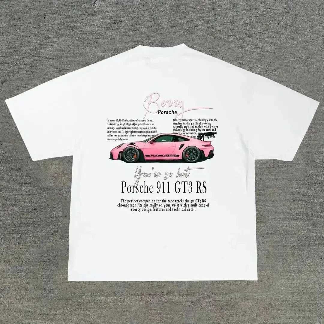 Cotton car logo printing design O-neck short sleeved mens T-shirt 2024 summer new fashion aesthetic trend Y2k topW240716