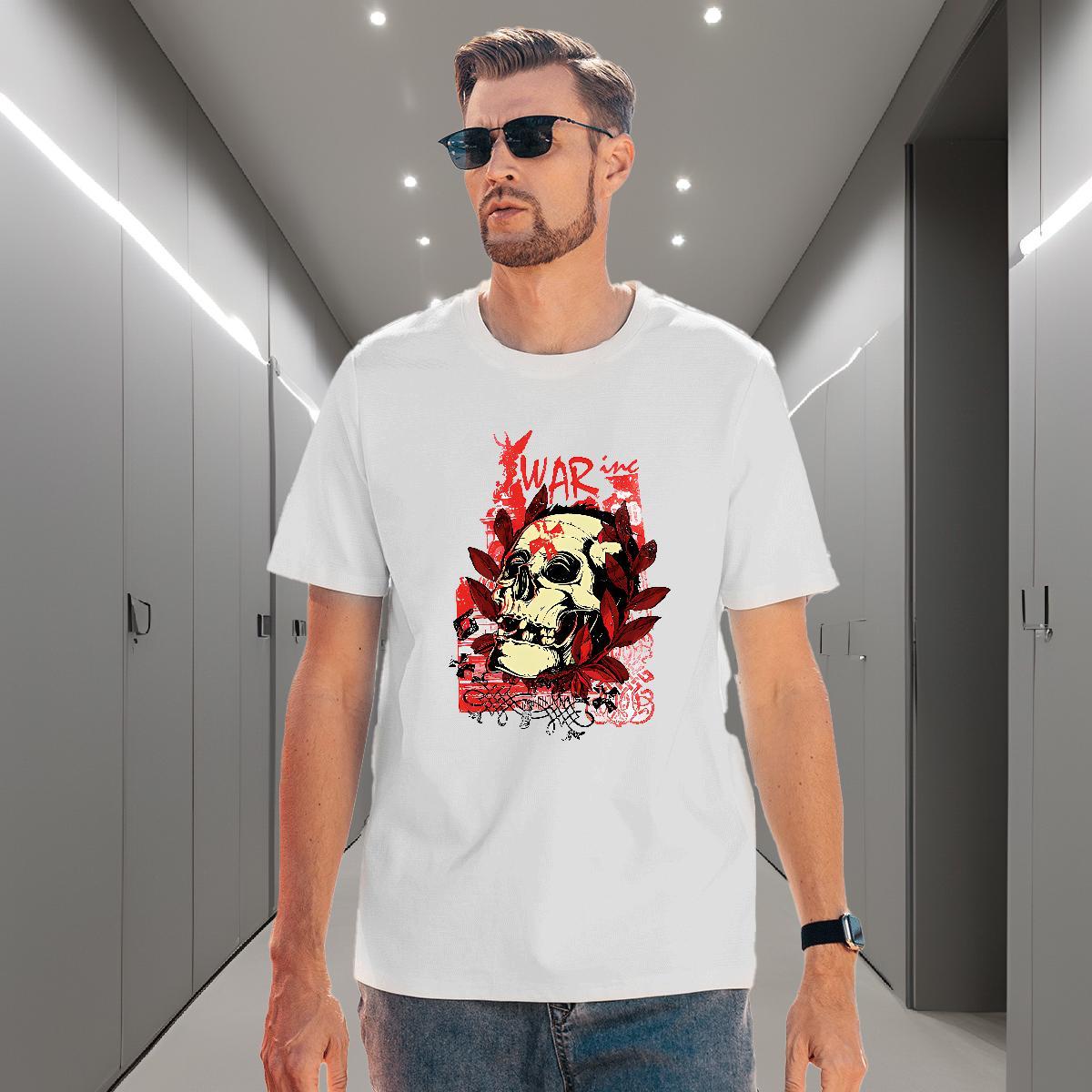Factory Direct Summer Casual Tshirts skull Breathable Short Sleeve 230g Pure Cotton T-Shirts for Men Popular DIY Tops