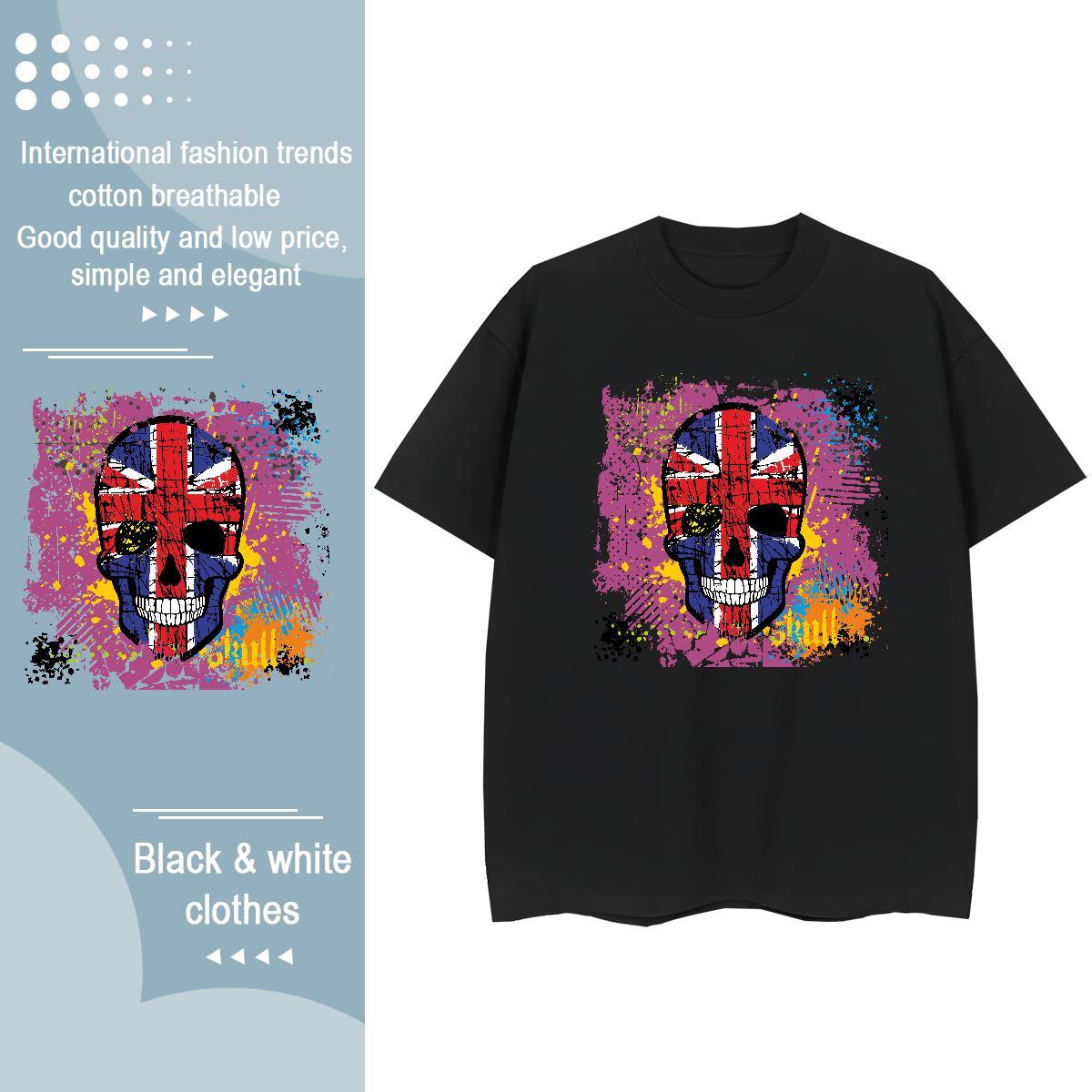 Fashion New Women T Shirts 230g Cotton Breathable Crew Neck Daily Outfit skull Women Tees Female Oversized L-4XL Top Shirts