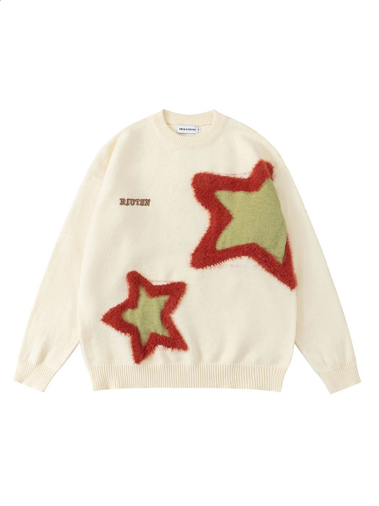 Womens Star Pullover Knitted Sweater Harajuku 90s Aesthetics Y2k Oneck Long sleeved Retro 2000s Clothing Autumn 240821