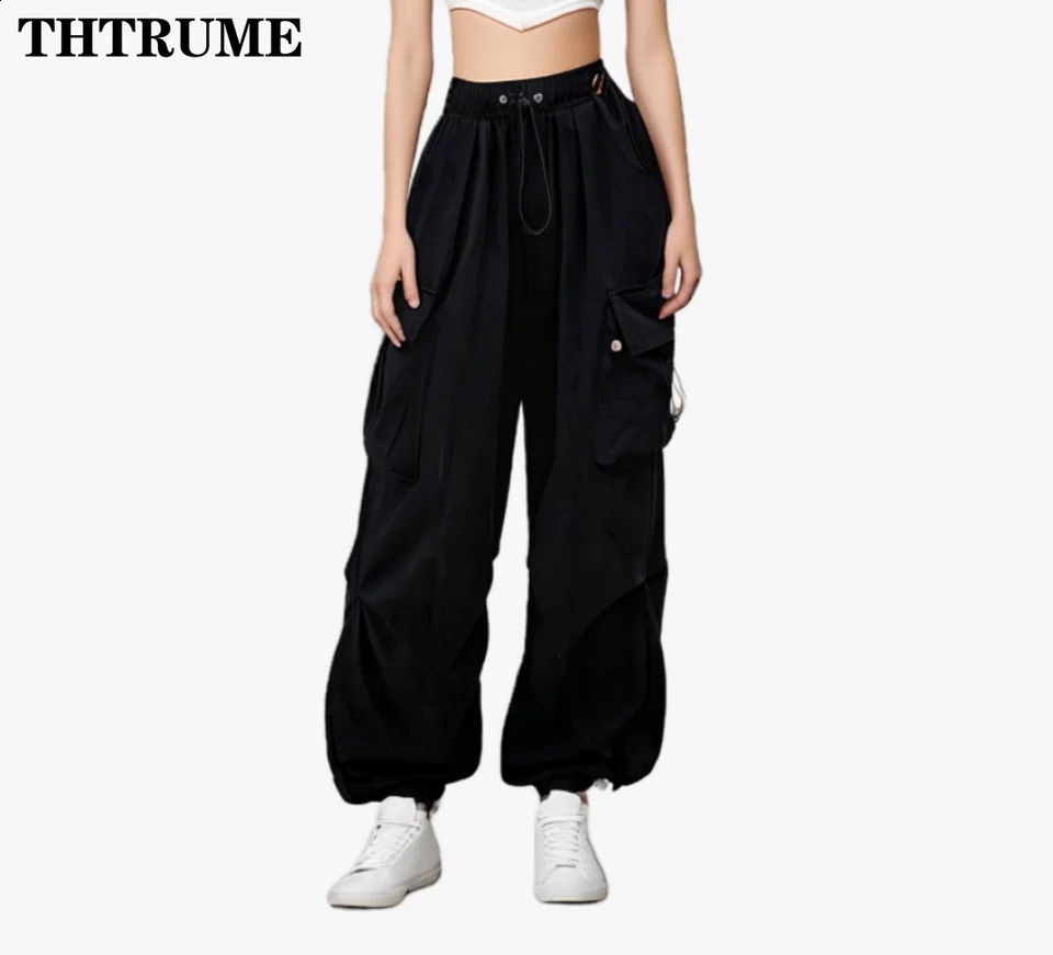 High Street Vintage Cargo Pants Women Y2K Fashion Oversized Elastic Wasit Chic Baggy Trousers Casual Office Lady Streetwear Pant 240821