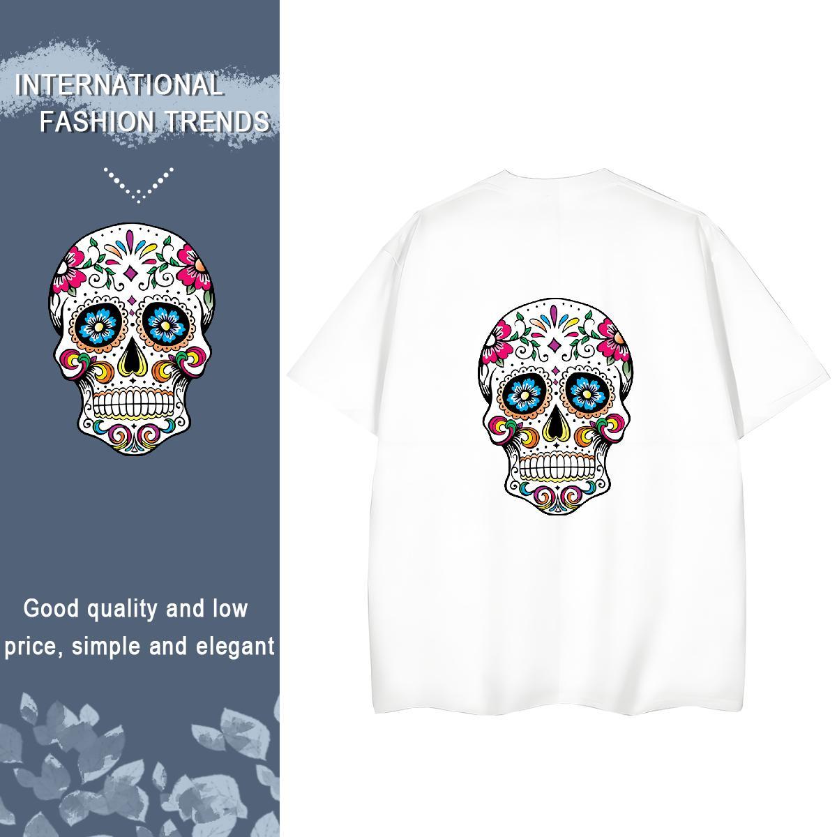 Fashion T Shirt For Woman 230g Pure Cotton Crew Neck Breathable Sport skull Unisex Tshirts Brand Graphic Tee Shirt