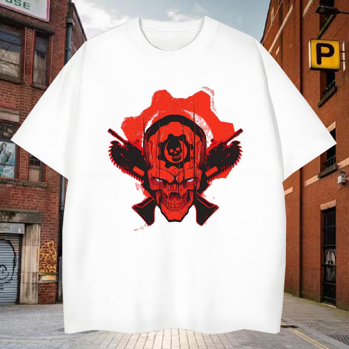 Fashion Casual Tshirts 230g Cotton Street wear Hip Hop skull Breathable Soft T Shirt For Man TOP Quality DIY Printed Tops
