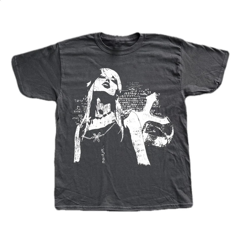 EMO Hip Hop Mens Y2K Pure Cotton Tshirt Harajuku Graphic Printed Long Sleeve Rock Gothic Super Punk Retro w240822