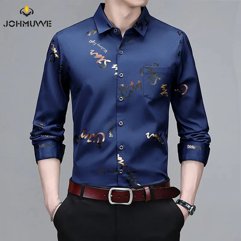 Mens Casual and Fashionable Long Sleeved Printed Shirt Non Ironing and Wrinkle Resistant Business Top 240822