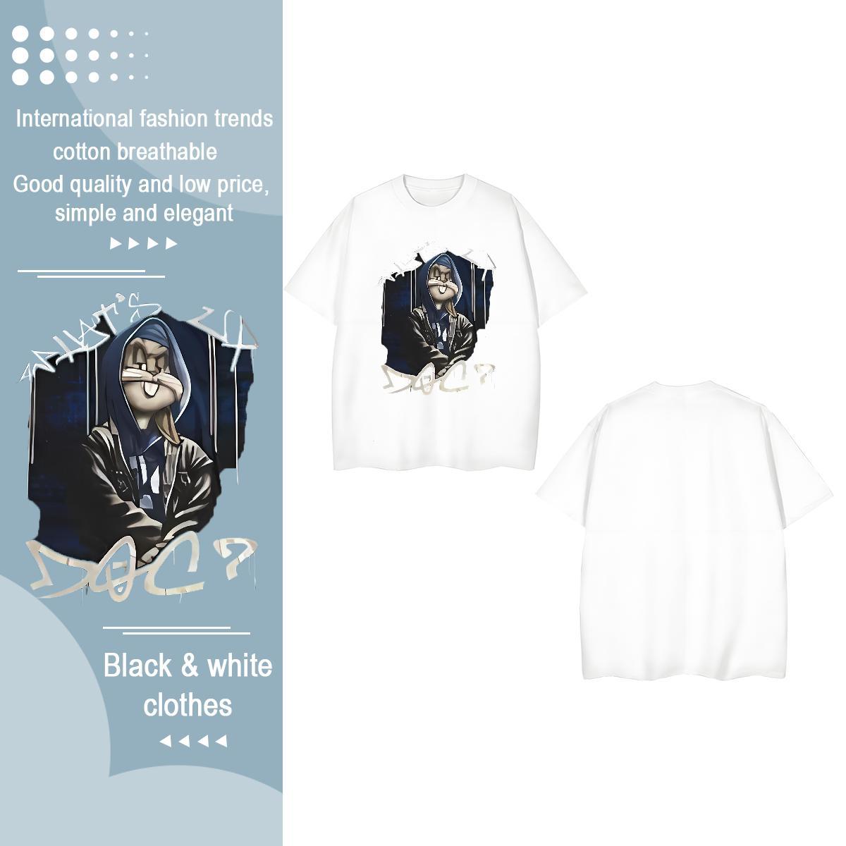 Fashion T-Shirts for Women O-Neck Short Sleeve 230g Cotton Unisex Tshirts Plus Size Cartoon rabbit Daily Wear Soft Top Shirts