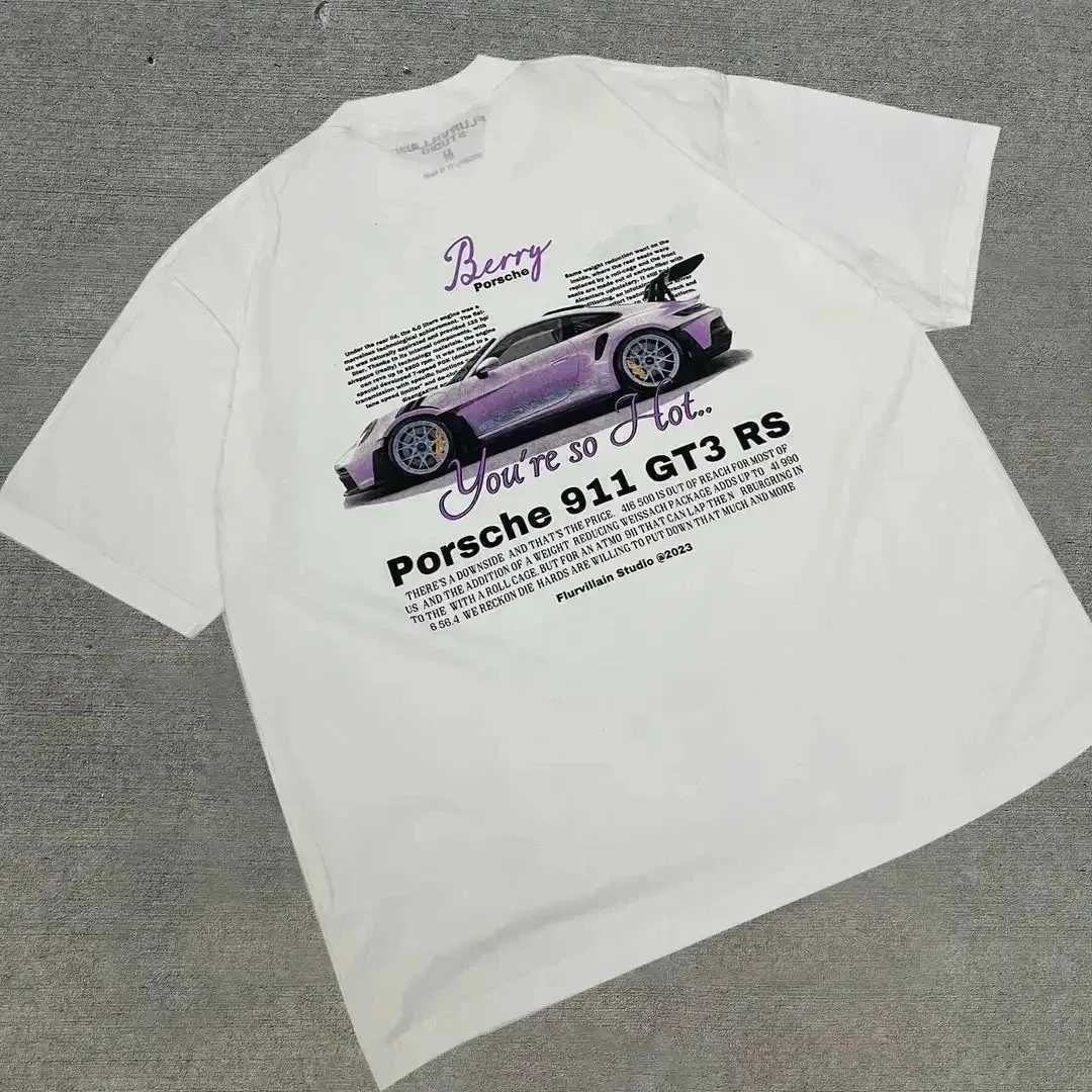 Cotton car logo printing design O-neck short sleeved mens T-shirt 2024 summer new fashion aesthetic trend Y2k topW240716