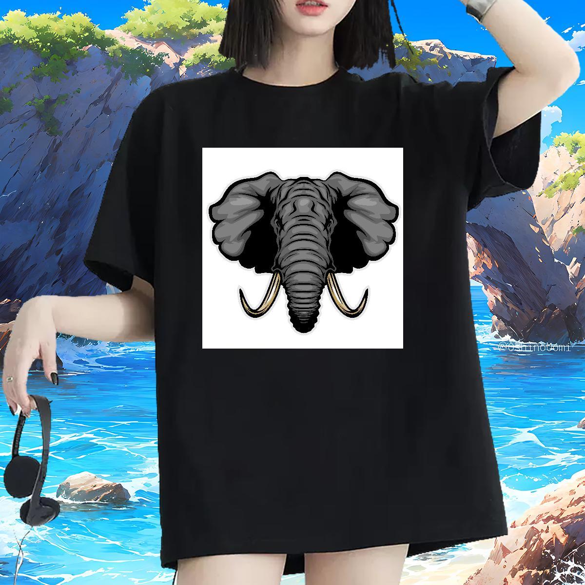 New Arrival Woman T Shirts O-Neck Short Sleeve 230g 100% Cotton Woman Tshirt Skull elephant Casual Nice Tshirts