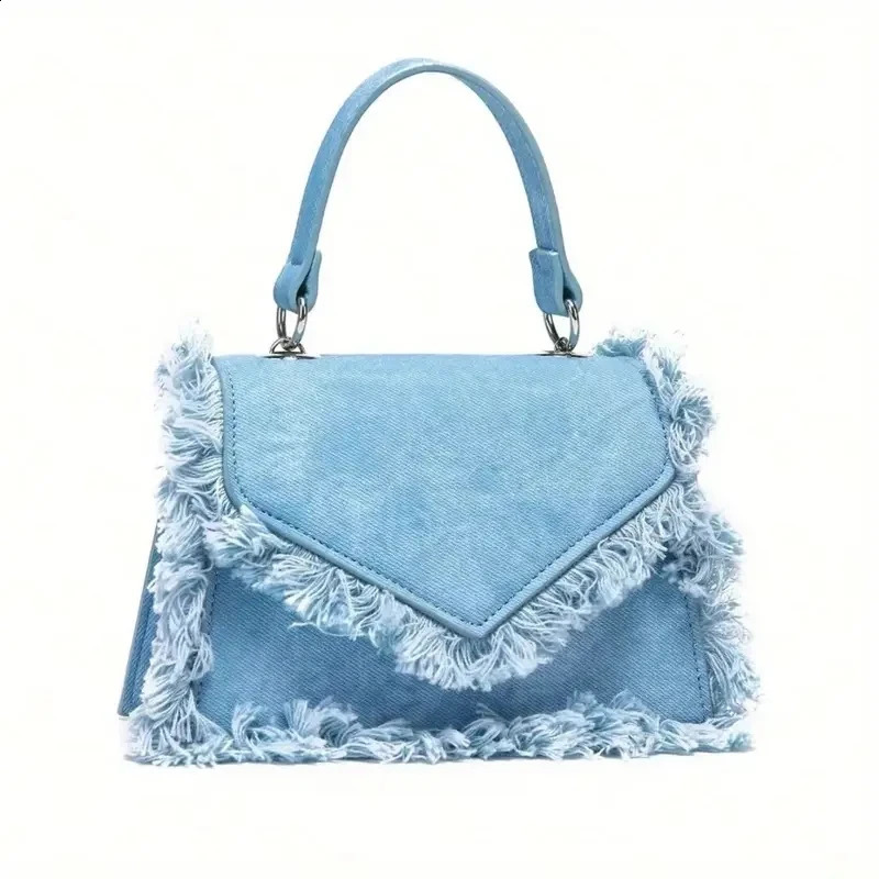 Fashion Tassel Denim Women Handbags Box Shoulder Crossbody Bags Small Flap Female Purses 2024 240821