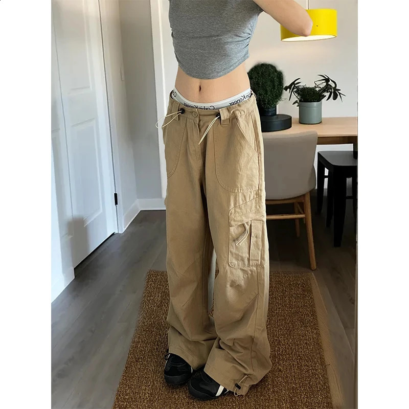 Women Khaki Cargo Pants Y2k 90s Aesthetic Vintage Harajuku Retro Pants Oversize High Waist Trousers 2000s Autumn Clothes Winter 240821
