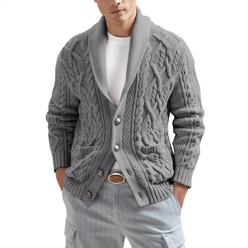 European and American Cardigan Sweater Style for Men Solid Color Long-sleeved Knitted Sweater Coat for Autumn and Winter 240821
