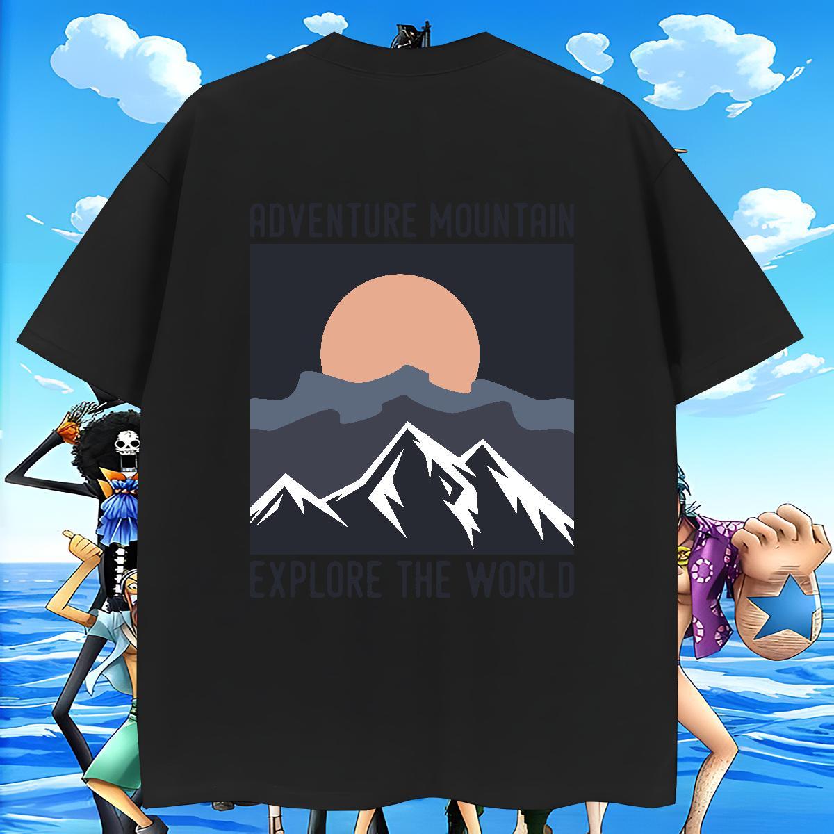 Loose Men Tops Tees Anime Printing Street 230g 100% Cotton Custom Cartoon Breathable Crew Neck mountains T Shirt For Man Fashion Design Top Tees