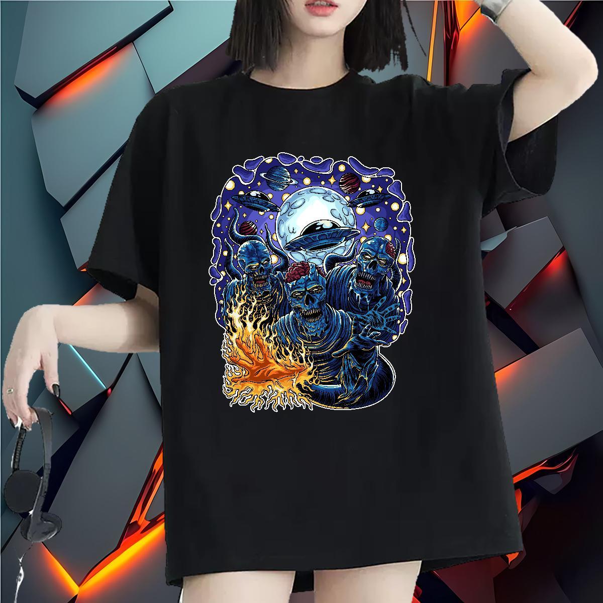 Fashion New Woman T Shirts Breathable Crew Neck 230g Cotton Lady T shirt DIY Anime ET Street Female Tees Shirts