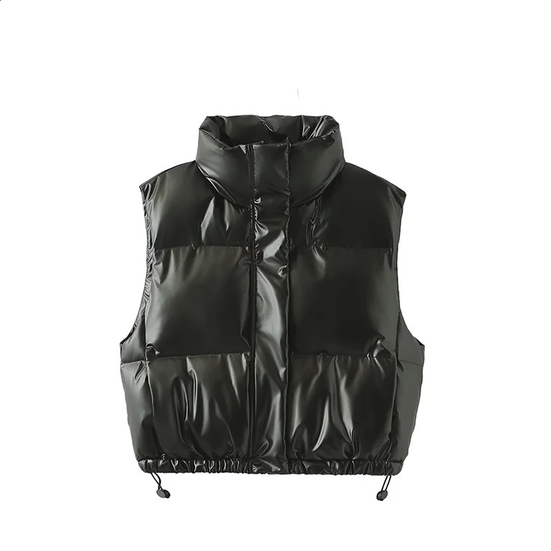 Winter Warm Sliver Glossy Puffer Vest Women Black Stand Collar Bodywarmer Vest Women Fashion Zipper Elegant Short Vests Female 240822