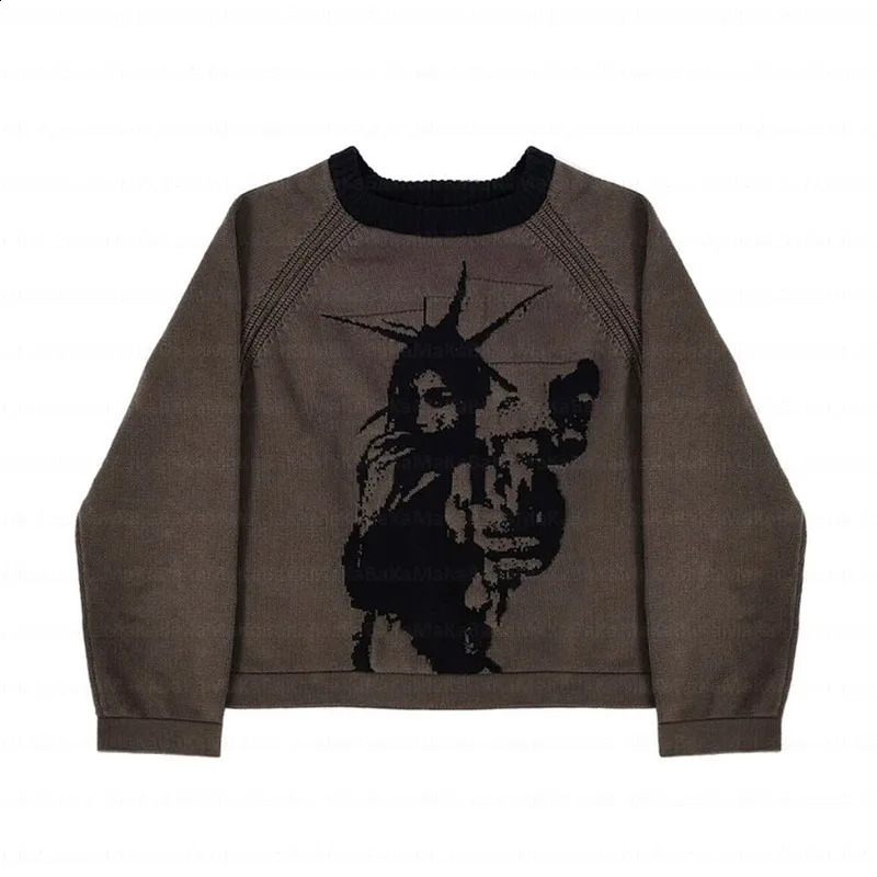 Gothic Sweaters Pullover Unisex Women Hip Hop Streetwear Harajuku y2k Oversized Sweater Vintage Angel raises gun Knitted Cotton 240821