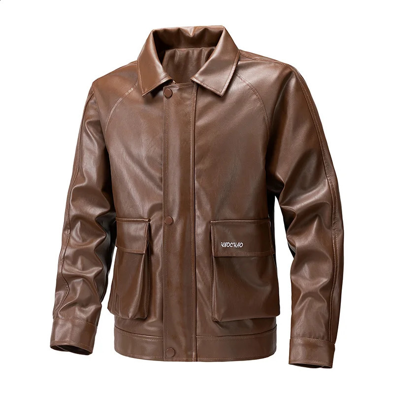 Spring Autumn Leather Men Loose Large Size American Retro Plankton Handsome Motorcycle Leather Jacket with Lapel Coat 240822