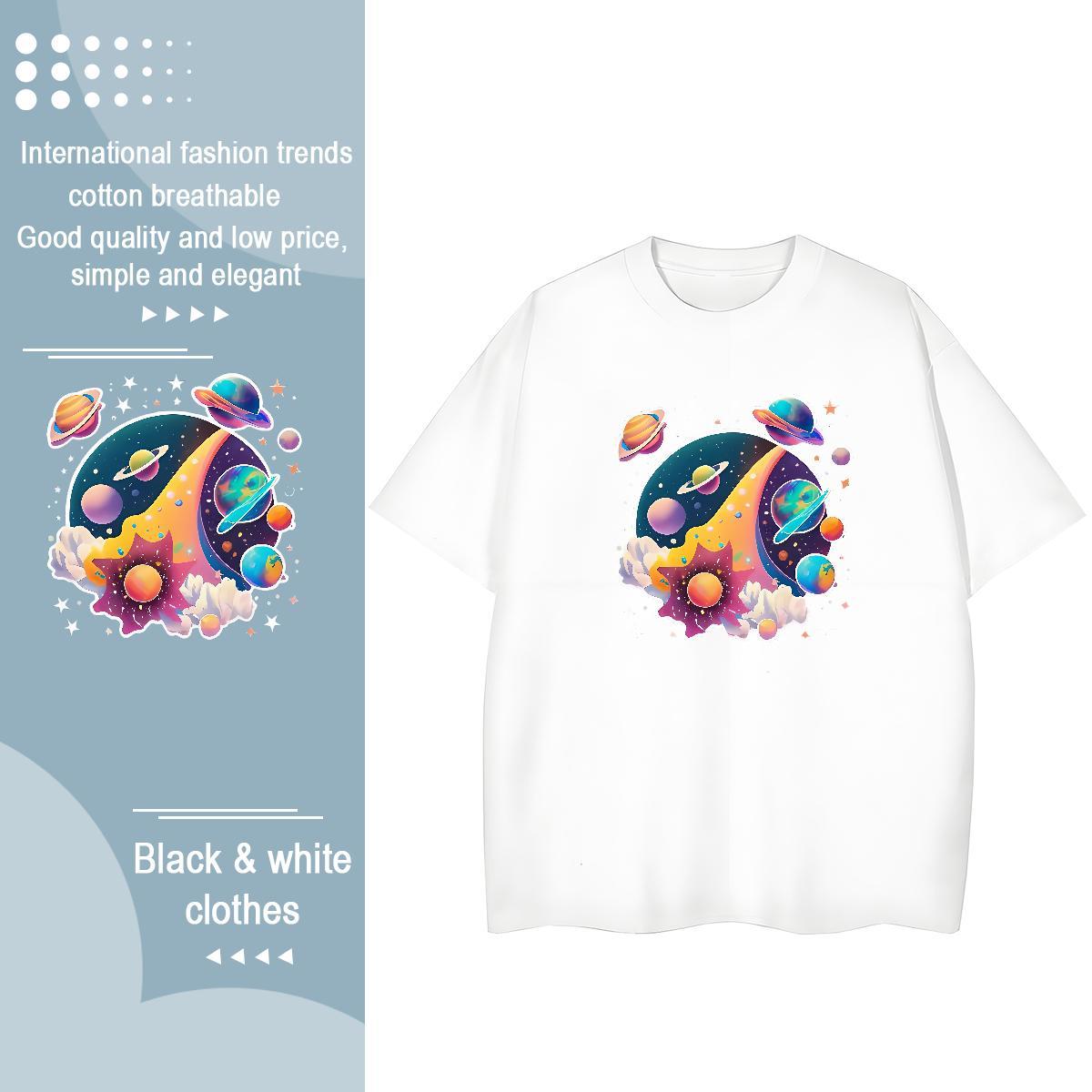 Brand Womens T Shirts Breathable Crew Neck 100% Cotton 230g Couples T Shirts Cartoon Printing L-4XL star Sport Wholesale Tops Shirt