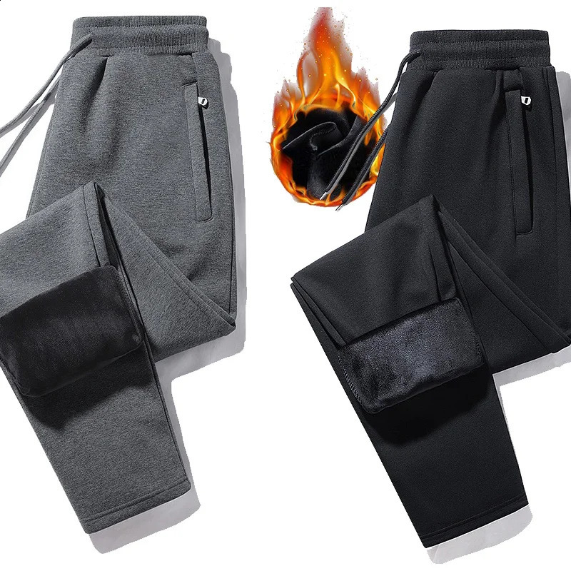 Winter Lamb Fleece Pants Mens Thick Warm Casual Sweatpants Mens Large Size Drawstring Fashion Jogging Cashmere Pants 240822