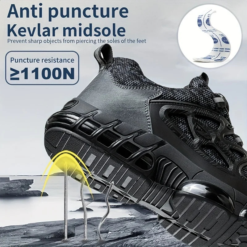 Rotating Button Safety Shoes Men Steel Toe Sneaker Air Cushion Work Shoes Man Puncture Proof Work Safety Boots Protective Shoes 240821