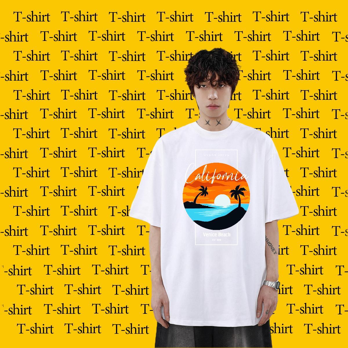Classic Daily Outfit Men Clothes T-Shirt sea Breathable Short Sleeve 230g 100% Cotton T Shirts Men Loose Oversized Tees