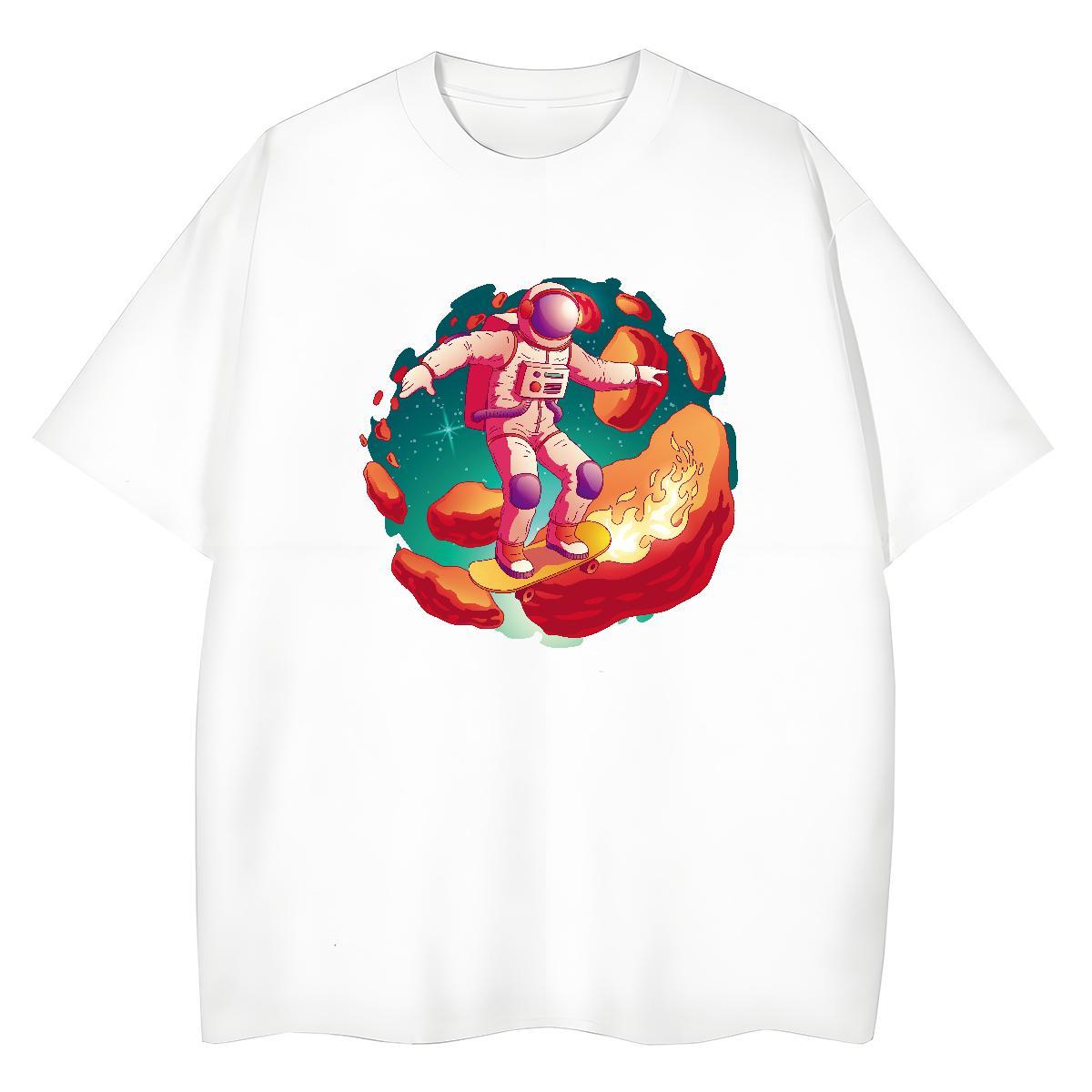 Wholesale Women Tshirts 230g Cotton cosmonaut Casual Daily Wear T-Shirts Crew Neck Cartoon Anime Tees