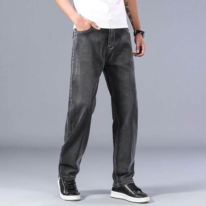 6 Colors Spring Summer Mens Thin Straight-leg Loose Jeans Classic Style Advanced Stretch Baggy Pants Male Plus Size 40 42 44 240822