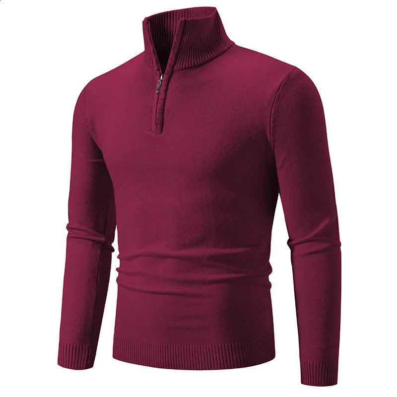 Winter mens dark gray plush zipper half high neck long sleeved sweater suitable for comfortable and diverse autumn multi colored tops 240821
