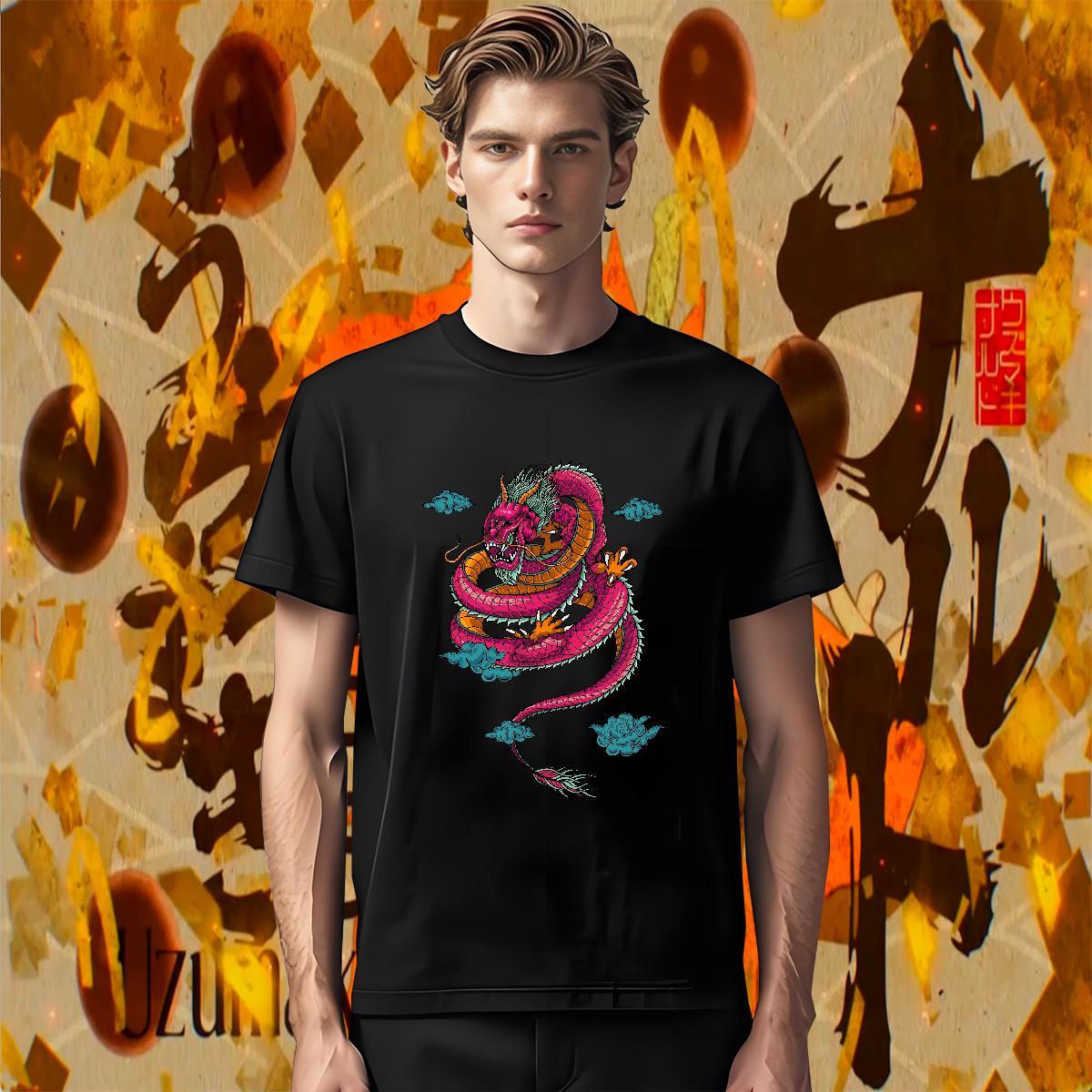 Cool Design Tshirts Spring Summer 230g Cotton DIY Anime Short Sleeve O-Neck dragon Mens T Shirts Fashion Design Clothings