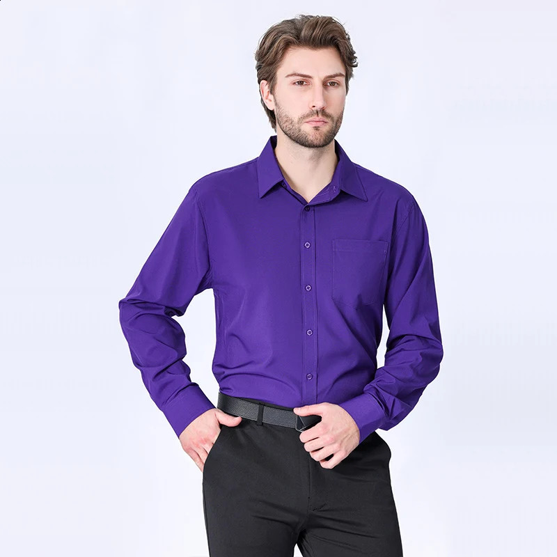 15 colors Mens Long-sleeved Shirts Stretch Dress Shirt Business Casual Lapel Buttons Formal Wear Shirts Black White Blue 240822