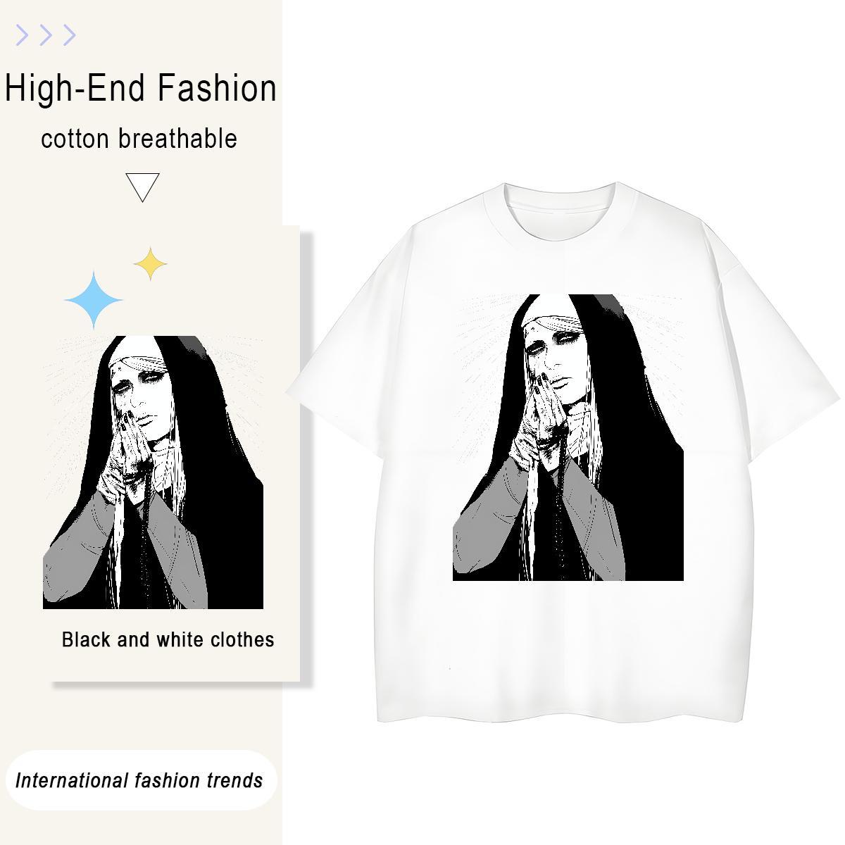 Wholesale Woman Tshirt 100% Cotton 230g pray Hip Hop Street T-Shirts Breathable Short Sleeve Skull Wear