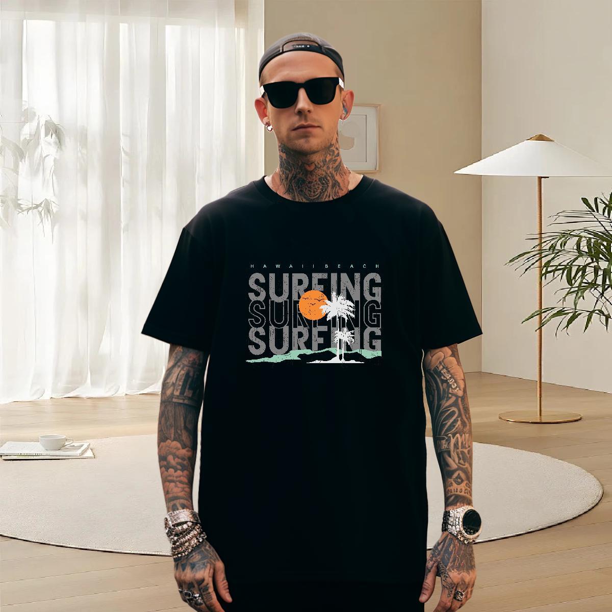 Free Shipping Men Tops Tees Sport 100% Cotton 230g Custom Printing O-Neck Short Sleeve beach T shirt Fashion Casual Tops Shirt