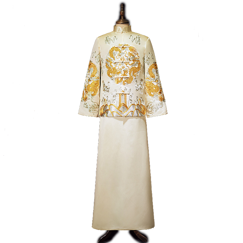 New arrival male cheongsam Chinese style costume the groom dress jacket long gown traditional Chinese wedding dress men ethnic clothing