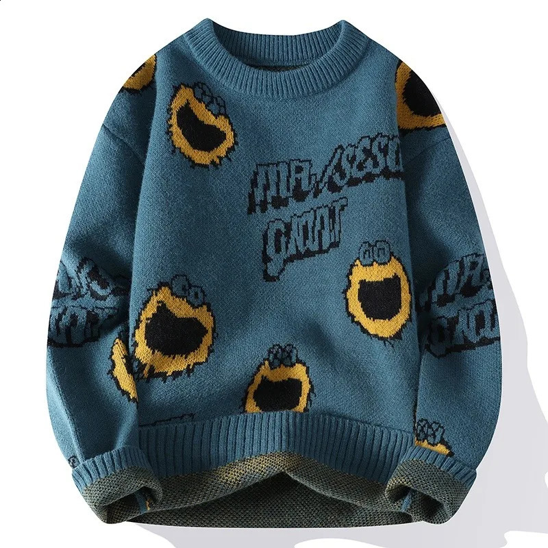 Mens autumn and winter knitted floral mens casual loose letter jacquard sweater street Harajuku warm 4XL 240821