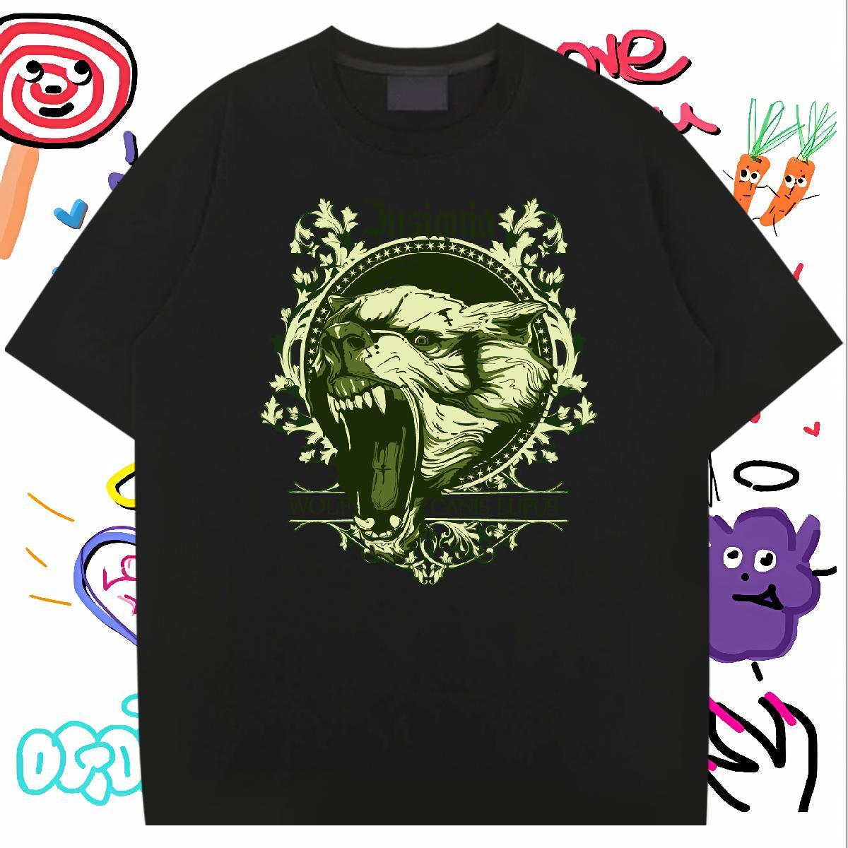 Loose Fit lion T-Shirts Hip Hop Street Couples T Shirts 230g Cotton Fashion Casual Short Sleeve Soft Cartoon Printing L-4XL Tops Tees